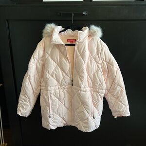 Gloria Vanderbilt Light Pink Puffer Jacket with Faux Fur Hood